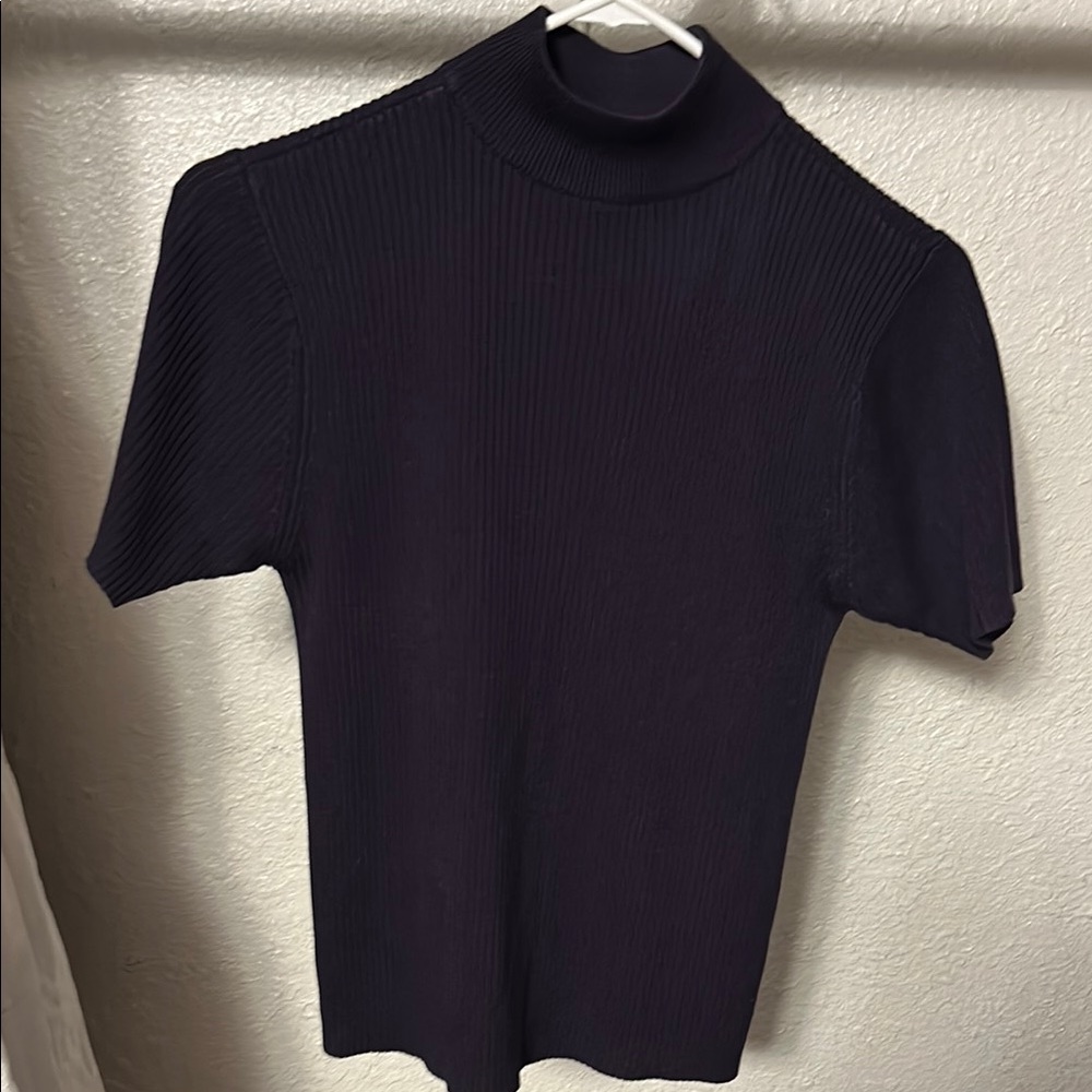 Petite Dark purple Ribbed Turtleneck Top